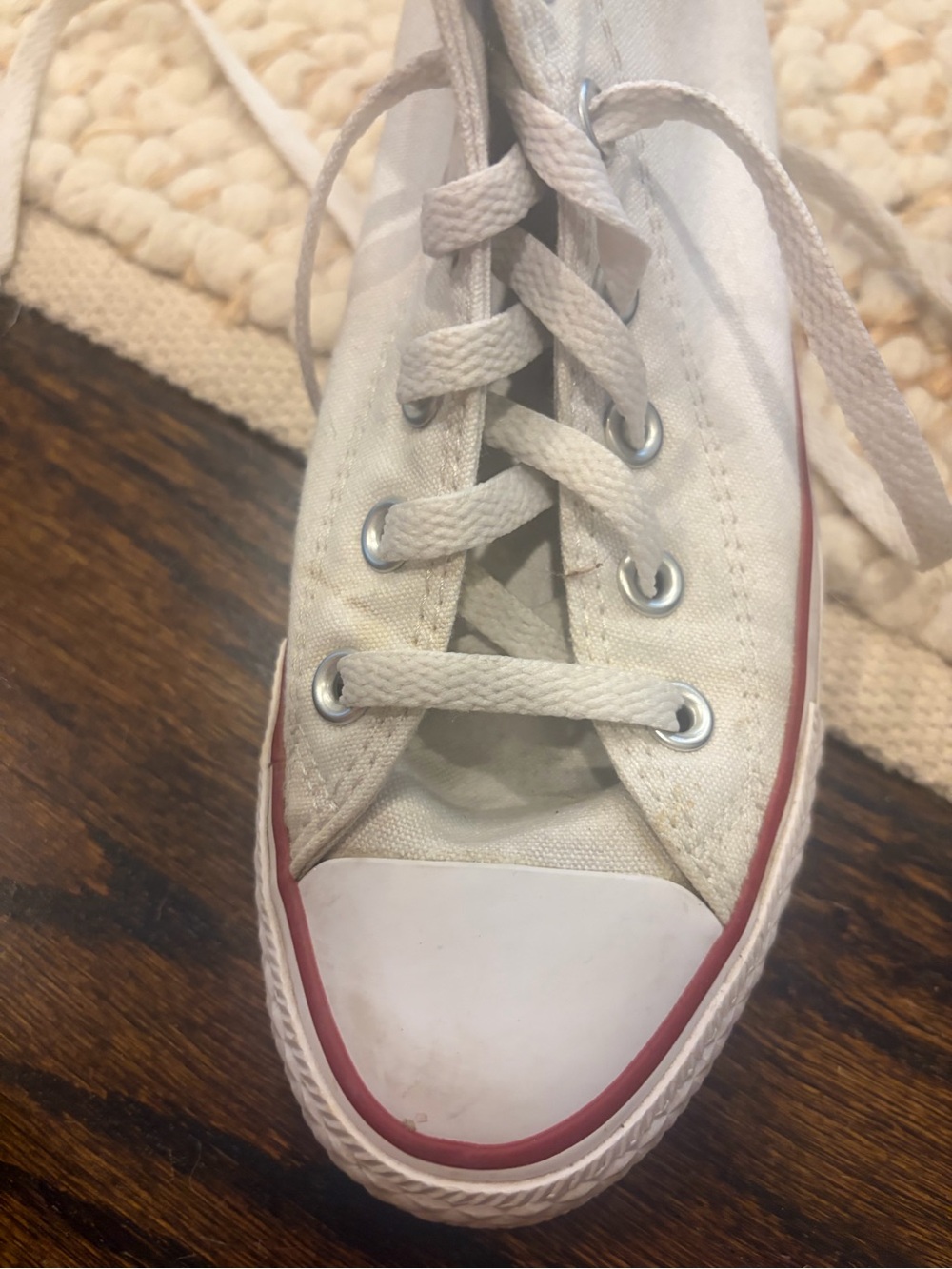 Converse  White High Top Sneakers with Red Trim - Picture 4 of 5